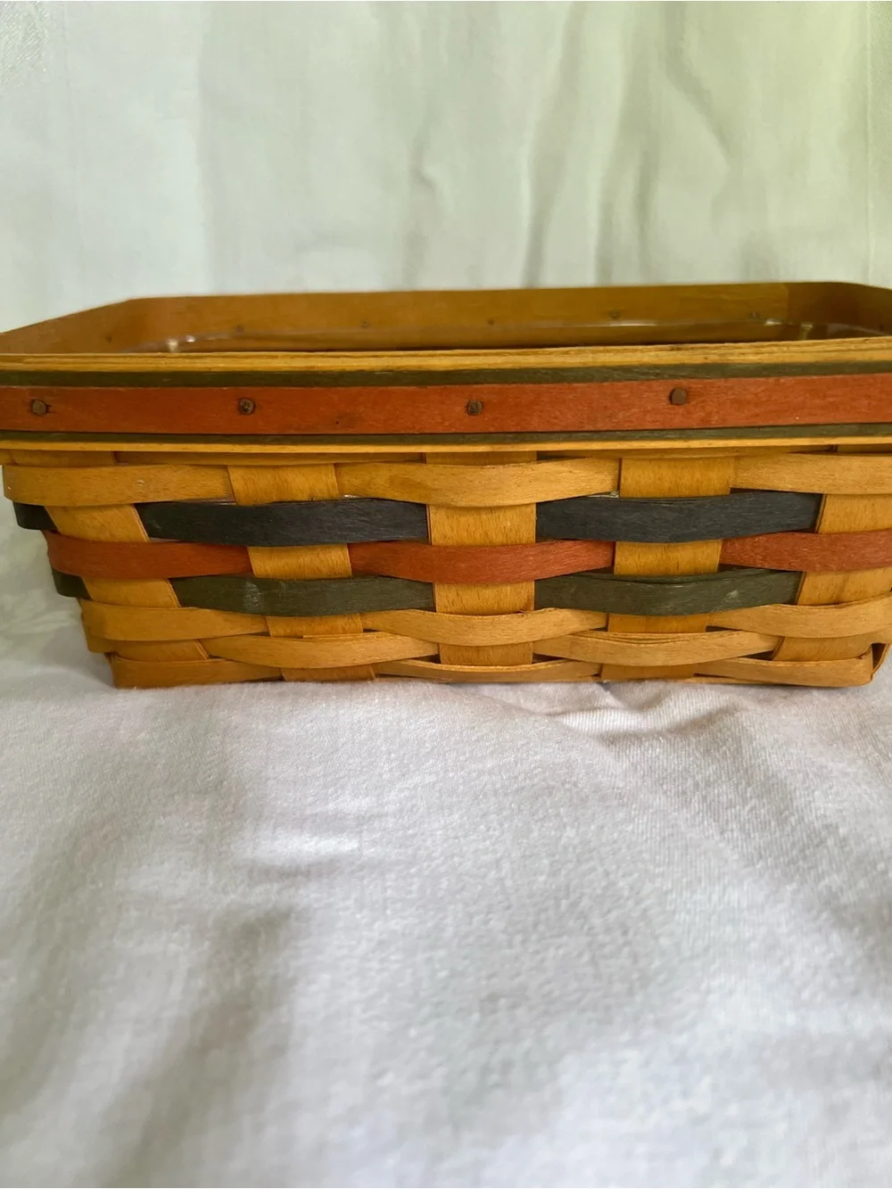 Longaberger Rectangular Woven Basket in Orange, Black & Natural